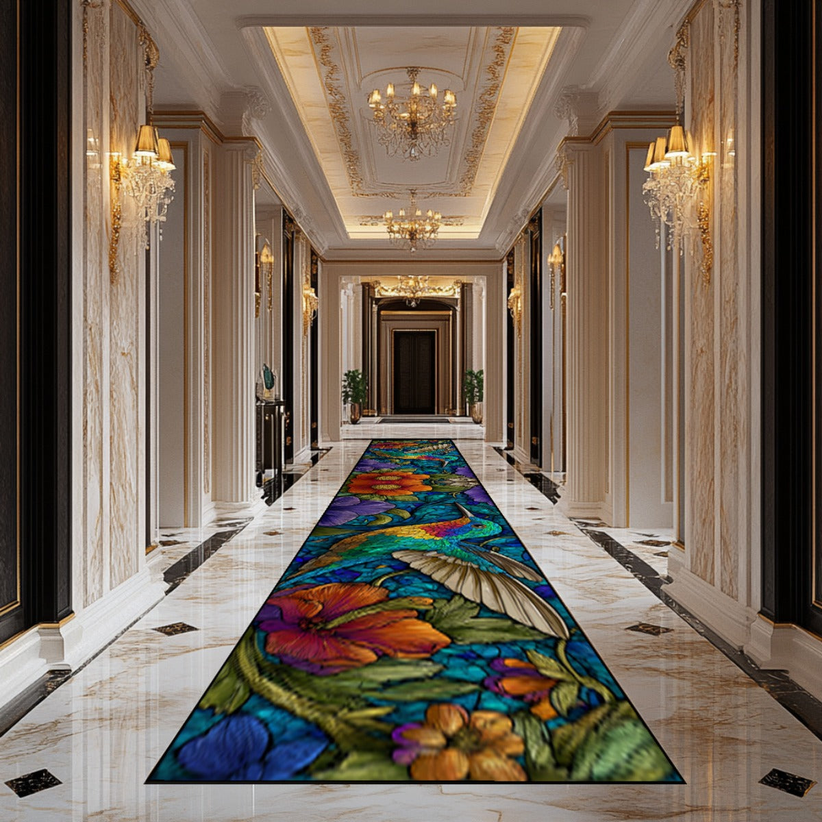 1pc of Vibrant Hummingbird Design Premium Extra-Long Runner Rug Measuring 100Cm (39 Inches) in Width, Featuring a Secure Backing, Ideal for Outdoor Wedding Venues, Party Entrances, Hotel Hallways, Halloween Decorations