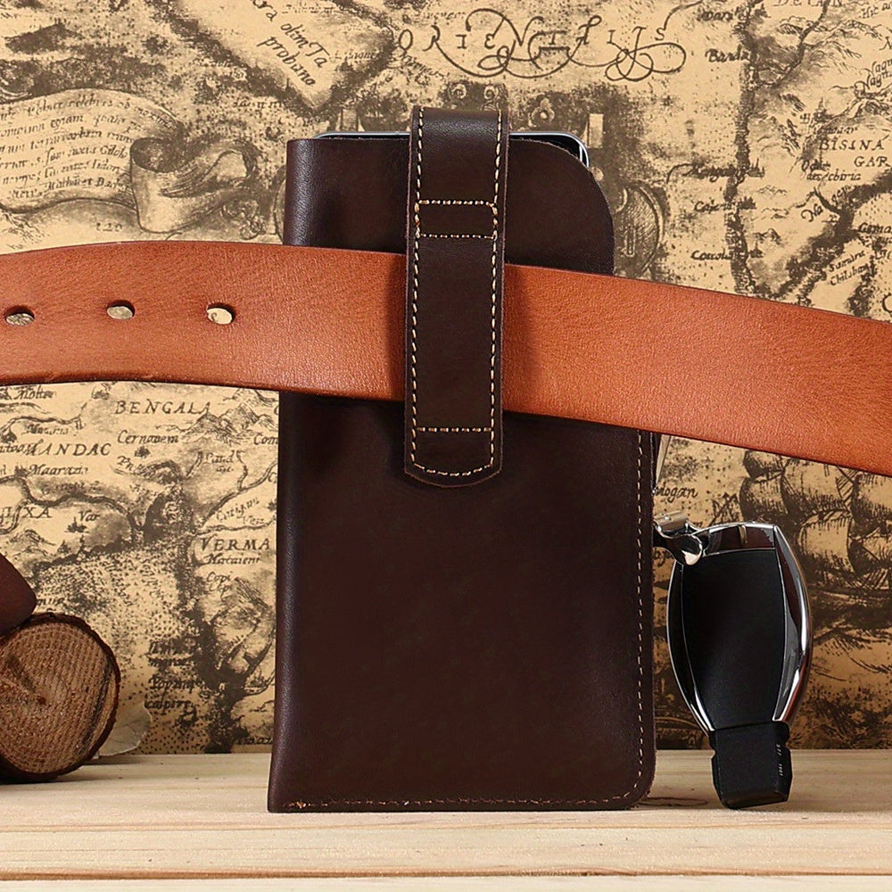 Men's Genuine Leather Mobile Phone Key Waist Bag Creative Vegetable Tanned Leather Waist Bag Men Wear Belt Tactical Waist Bag