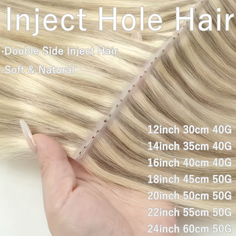 1pc Invisible Hole Human Hair Weft Extensions - Straight Blonde Double Side Weft for Women, 12" - 40g, 16" - 40g, 20" - 50g, 24" - 50g, Natural Hair, Hair Filling|Straight Hair Extensions|Invisible Hole Weft, Hair Wefts