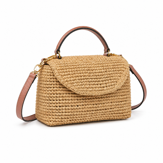 Woven Straw Top Handle Crossbody Handbag