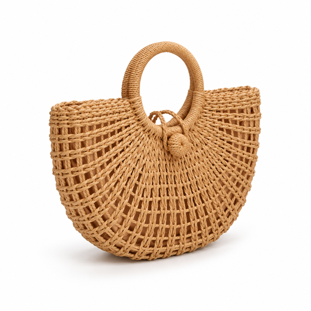 Handwoven Raffia Half Moon Summer Tote