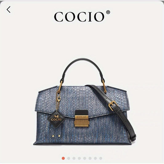 New Blue Snake Leather Print Handbag for Women, Premium Quality Fashion Shoulder and Crossbody Bag, Trendy Designer Bag, Luxury Niche Style