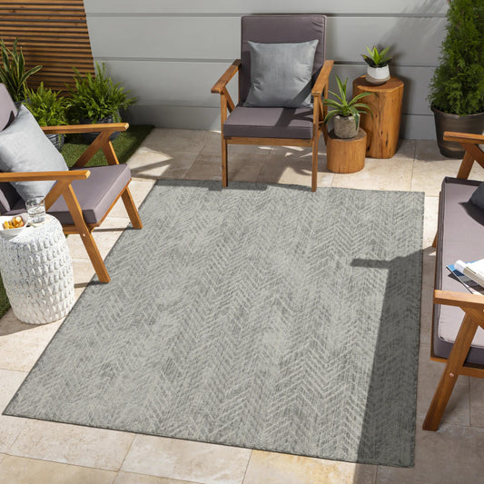Sunshine Silvery 7ft. 10in. x 10ft. 3in. Indoor Outdoor Area Medium Rug{Quality Assurance}