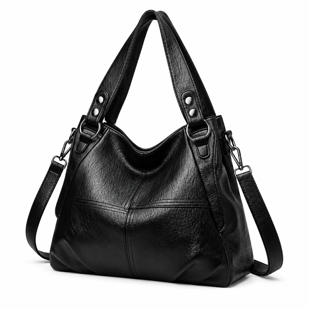 Black Textured Double Handle Shoulder Bag