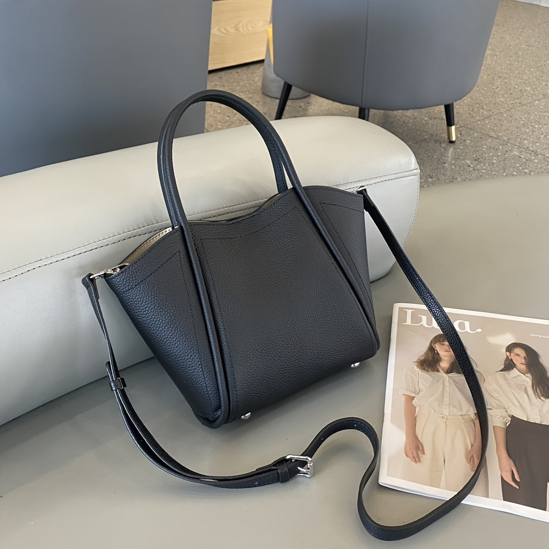 Genuine Leather Single Shoulder Crossbody Bag, Classic Fashion, Large Capacity, Soft Leather Touch, Removable Strap, Magnet Closure