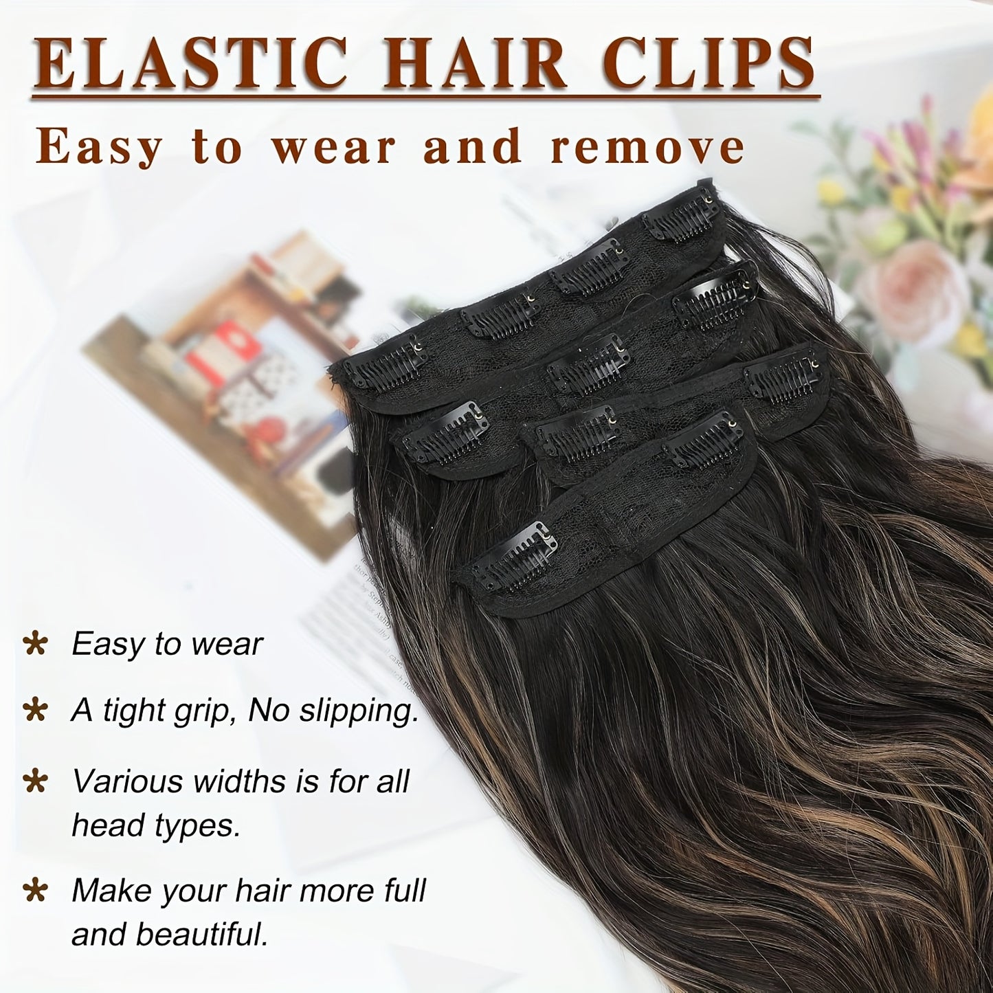 4pcs Clip In Hair Extensions, Long Wavy Synthetic Hair Extension Clip In, 20 Inches Synthetic Soft And Natural Thick Hair Pieces