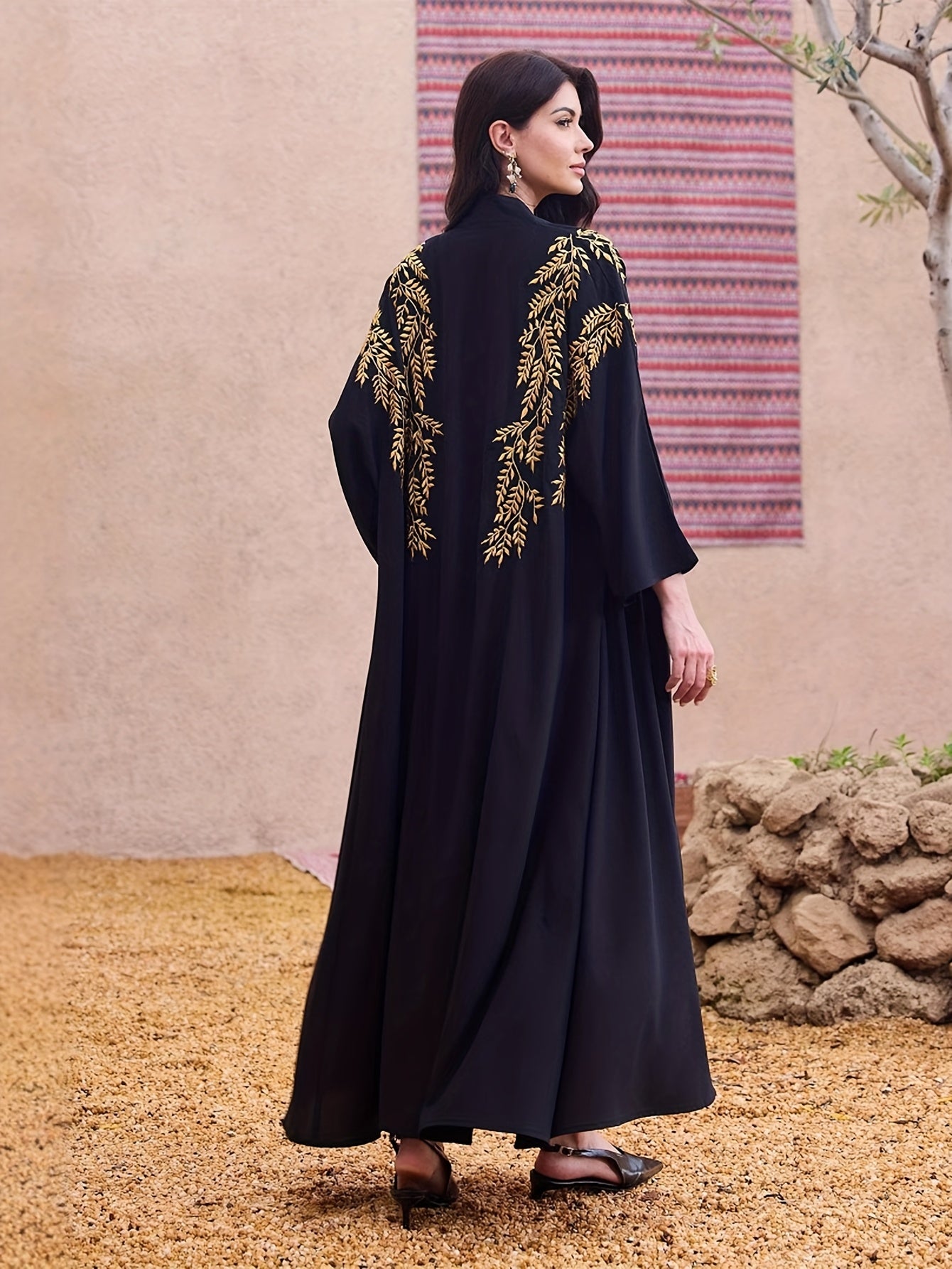 Women's Elegant Islamic Emirati Abaya Robe - Long Sleeve Islamic Dress with Belt, Non-Stretchy Formal & Everyday Muslim Clothing for Mosque, Travel, Home - Modest Abaya Gown, Mosque Attire
