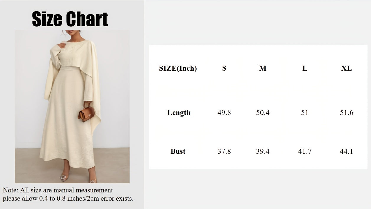 Ladies Spring And Summer New Style Solid Color Fashionable Elegant Temperament Long Sleeve Pleated Fake Two-Piece Design, Round Neck Irregular Long Women's Abaya Dress