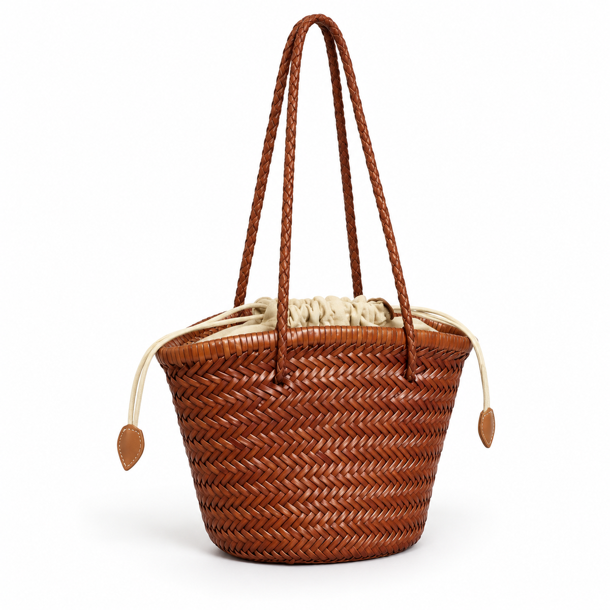 Brown Woven Tote With Braided Handles