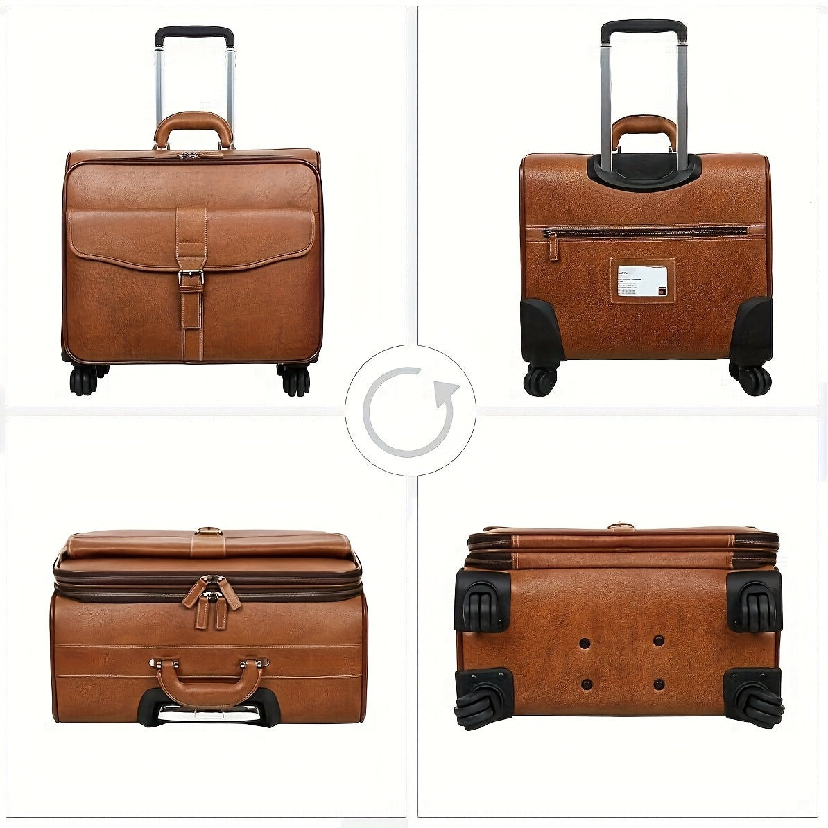 Men Leather Rolling Laptop Case Wheeled Briefcase Suitcase Roller Boar – Fabulive