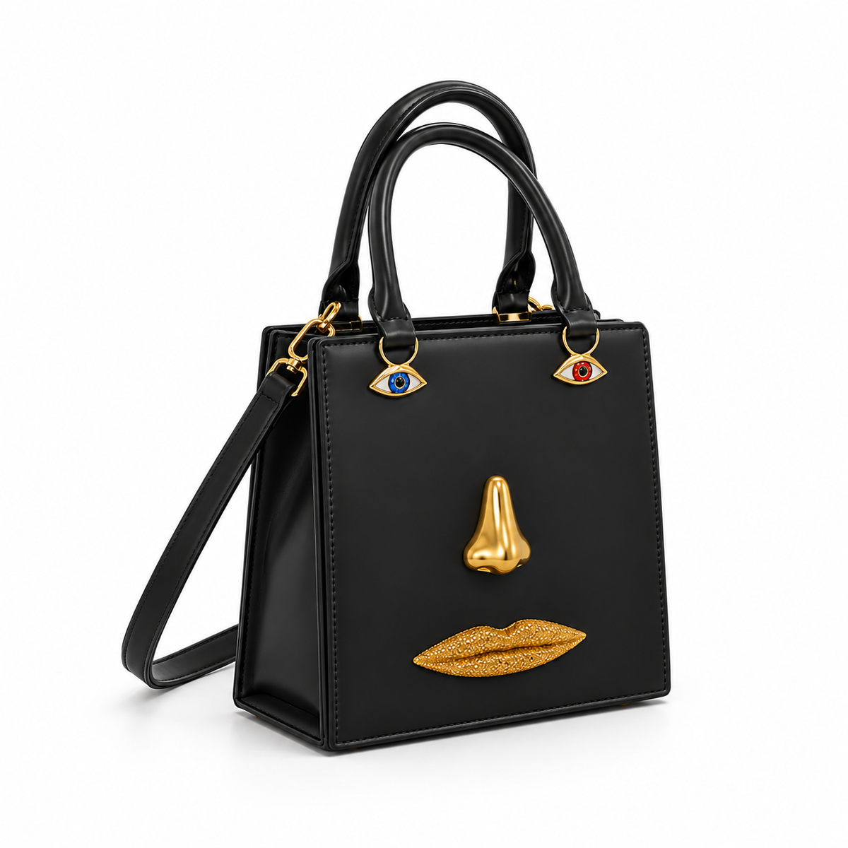 Black Artistic Face Structured Tote Handbag