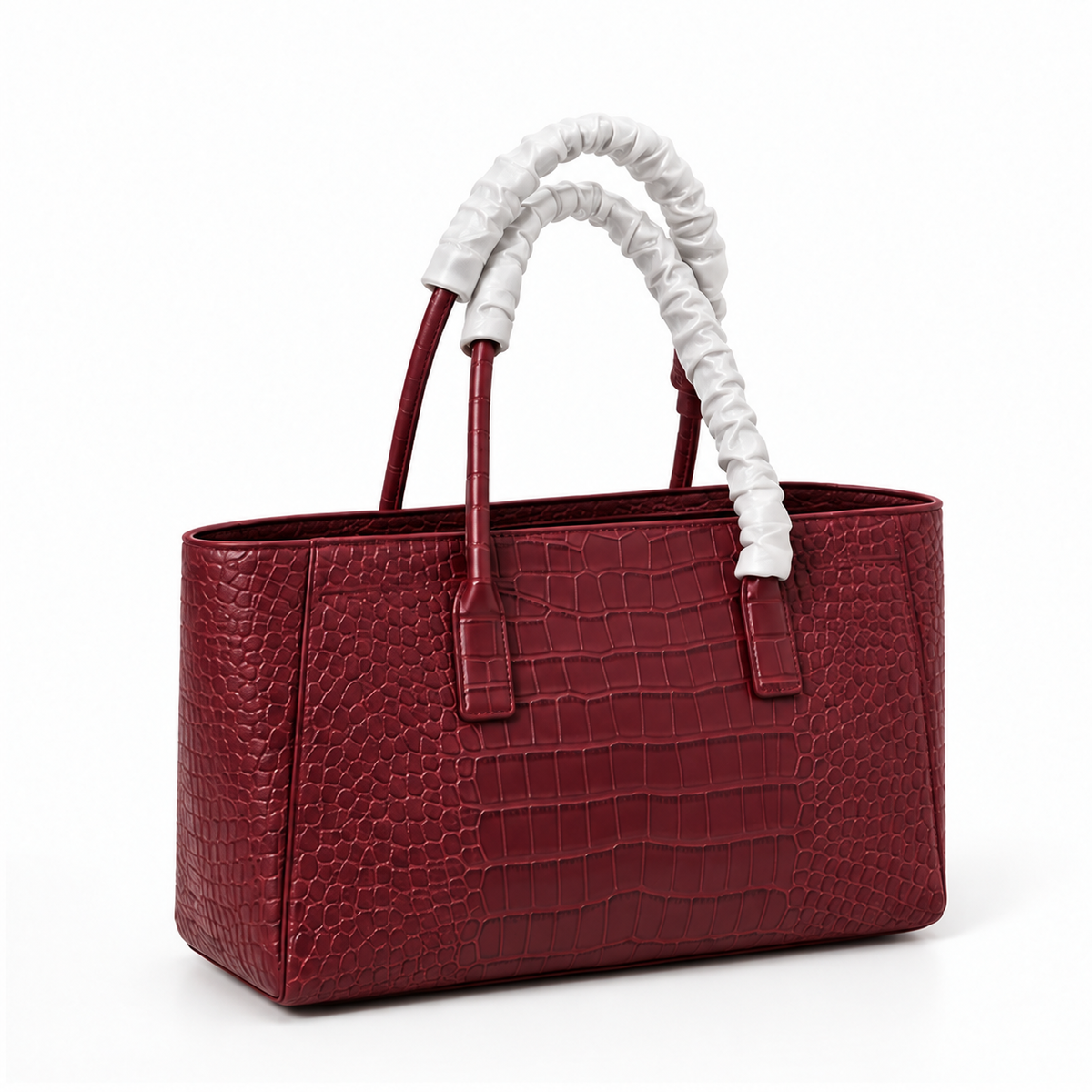 Burgundy Croc Textured Structured Tote Handbag