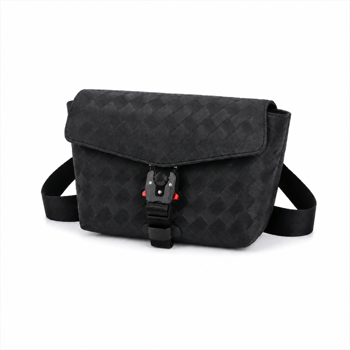 Black Woven Quick-Release Messenger Bag