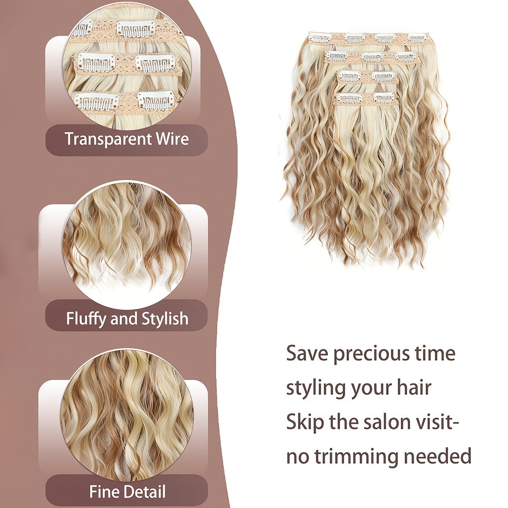 12-inch Water Wave Clip-in Synthetic Hair Extensions for Volume Boost, Skin-Friendly Clip Design, Secure Hold, Suitable for Women