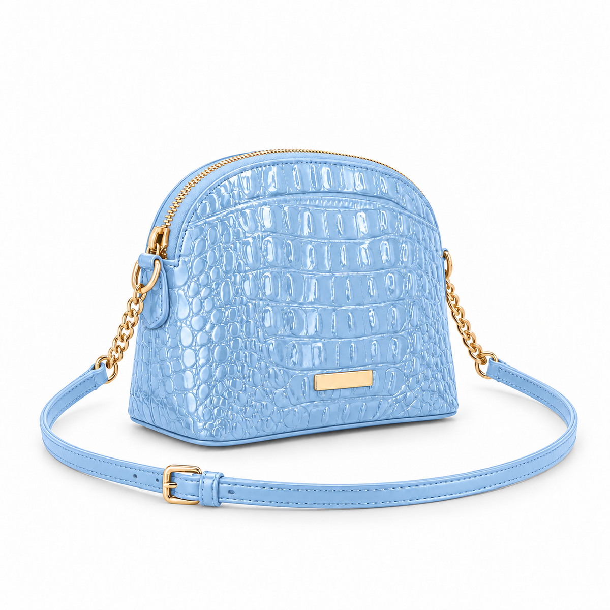 Sky Blue Crocodile Embossed Crossbody Bag