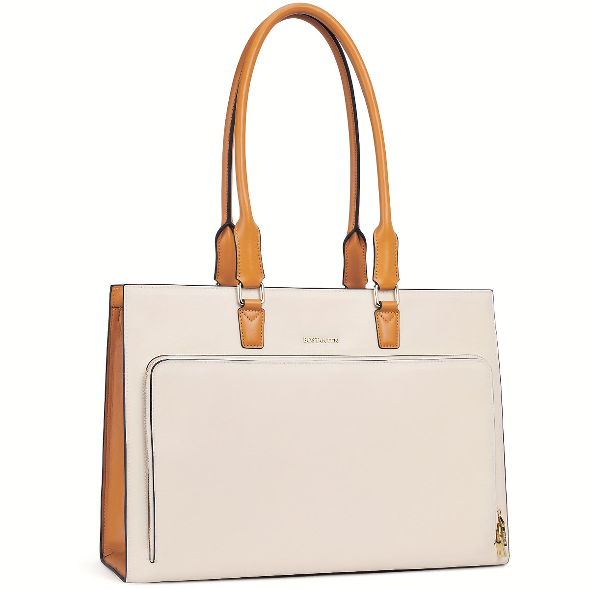 Vintage Women's 15.6 Inch Laptop Briefcase - White & Brown Leather Business Handbag with Adjustable Shoulder Strap, Laptop Bag