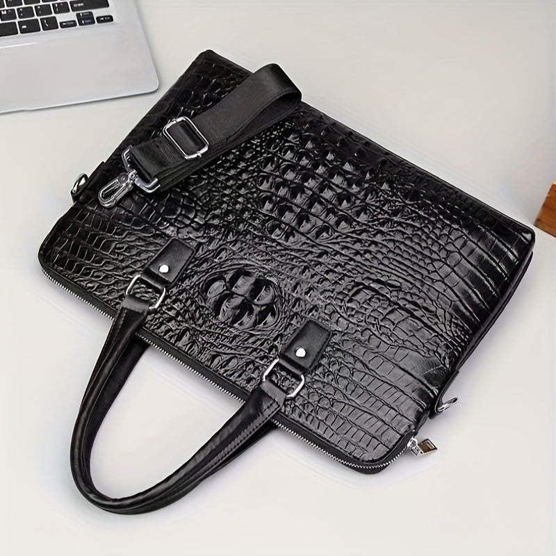 High-End Leather Laptop Bag for Men, Large Capacity, Two-Layer Leather Horizontal Business Bag.
