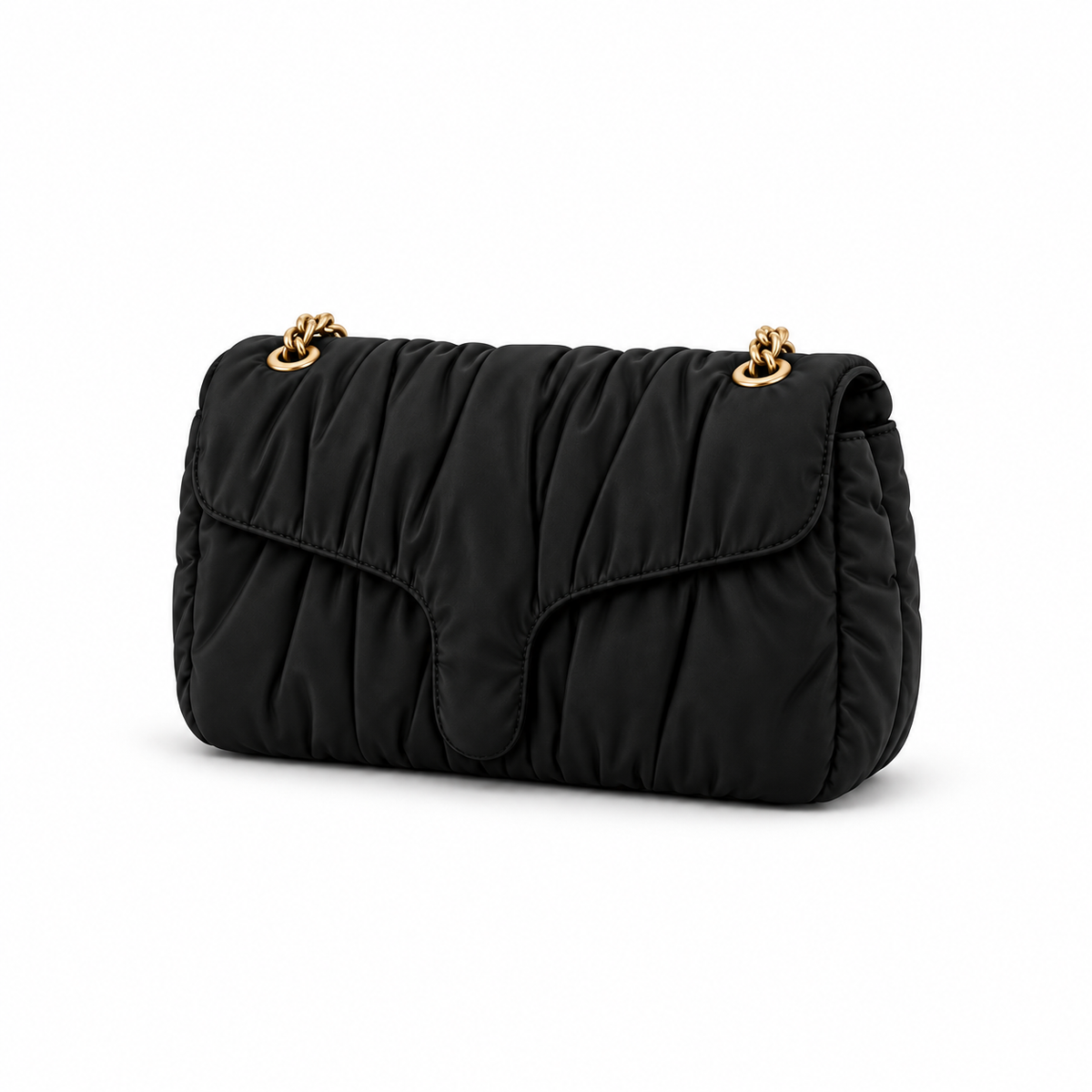 Black Ruched Padded Chain Shoulder Bag