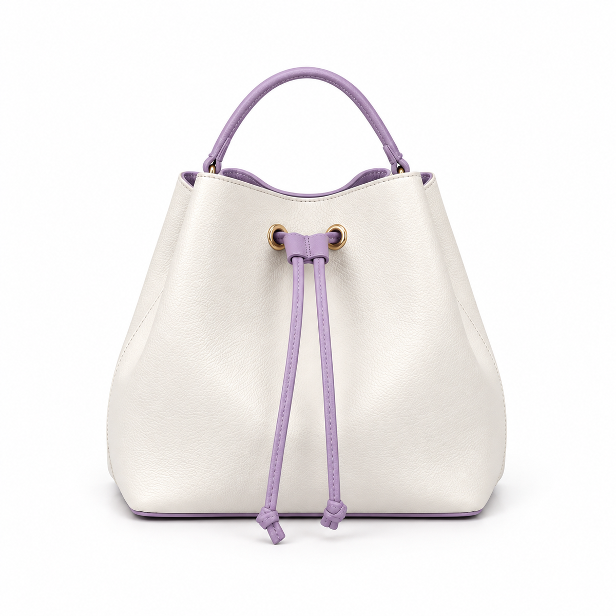 White Purple Drawstring Bucket Handbag Set