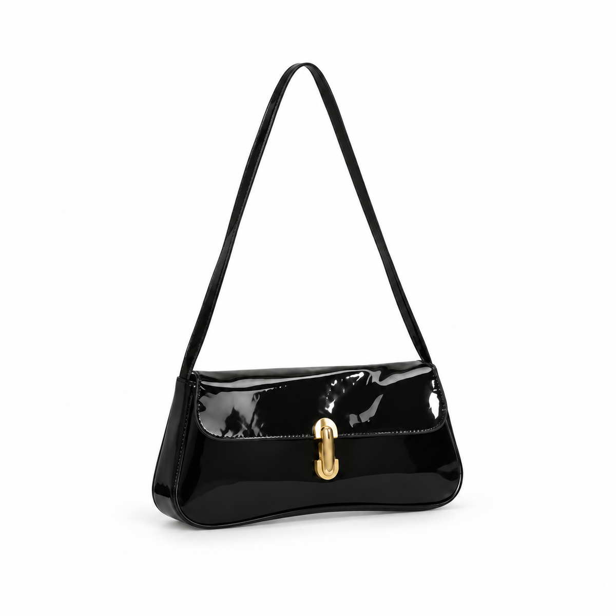 Glossy Black Patent Leather Shoulder Bag