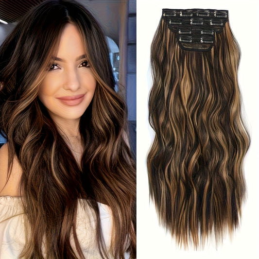 Clip In Hair Extensions For Women 20 Inch 5pcs Long Wavy Curly Auburn Copper Red Hair Extensions Clip Ins Full Head Synthetic Hair Extension For Women