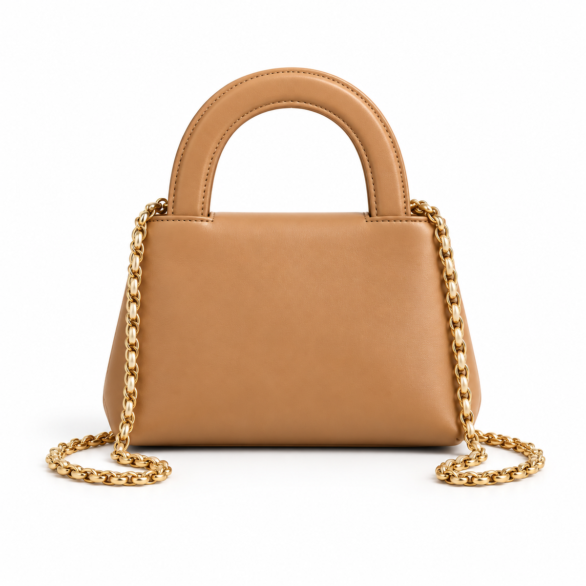 Camel Vegan Leather Chain Handle Handbag