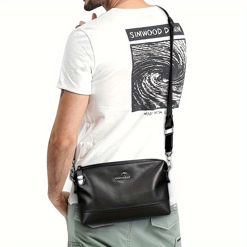 Genuine Leather Men's Crossbody Bag - Adjustable Shoulder Strap, Snap Closure, Soft Cowhide Vintage Style Black Casual Business Backpack for Everyday Use