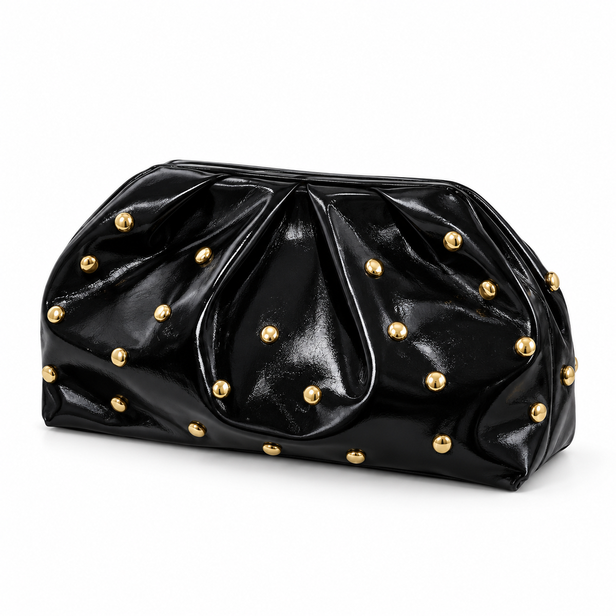 Black Studded Leather Evening Clutch Bag
