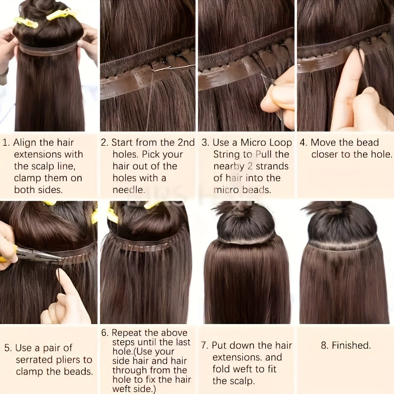 1pc Invisible Hole Human Hair Weft Extensions - Straight Blonde Double Side Weft for Women, 12" - 40g, 16" - 40g, 20" - 50g, 24" - 50g, Natural Hair, Hair Filling|Straight Hair Extensions|Invisible Hole Weft, Hair Wefts