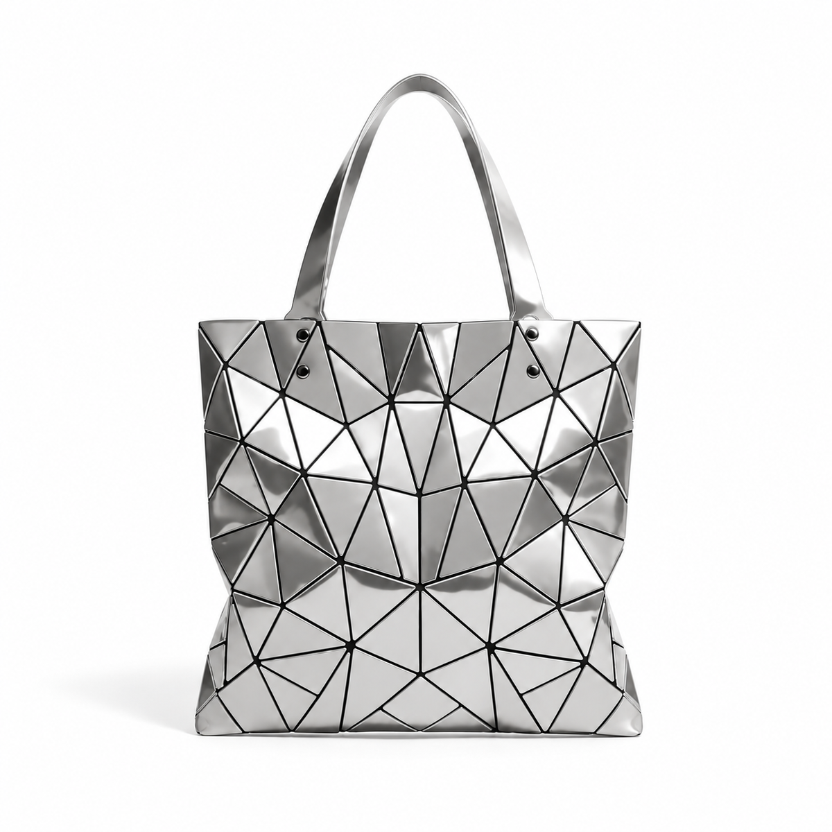 Silver Geometric Mosaic Shoulder Tote Bag