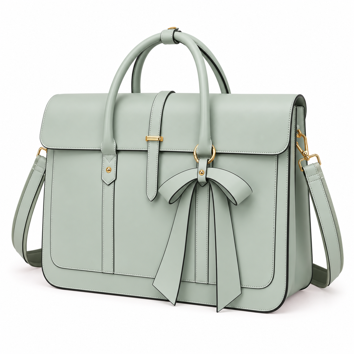 Sage Green Bow Leather Laptop Bag