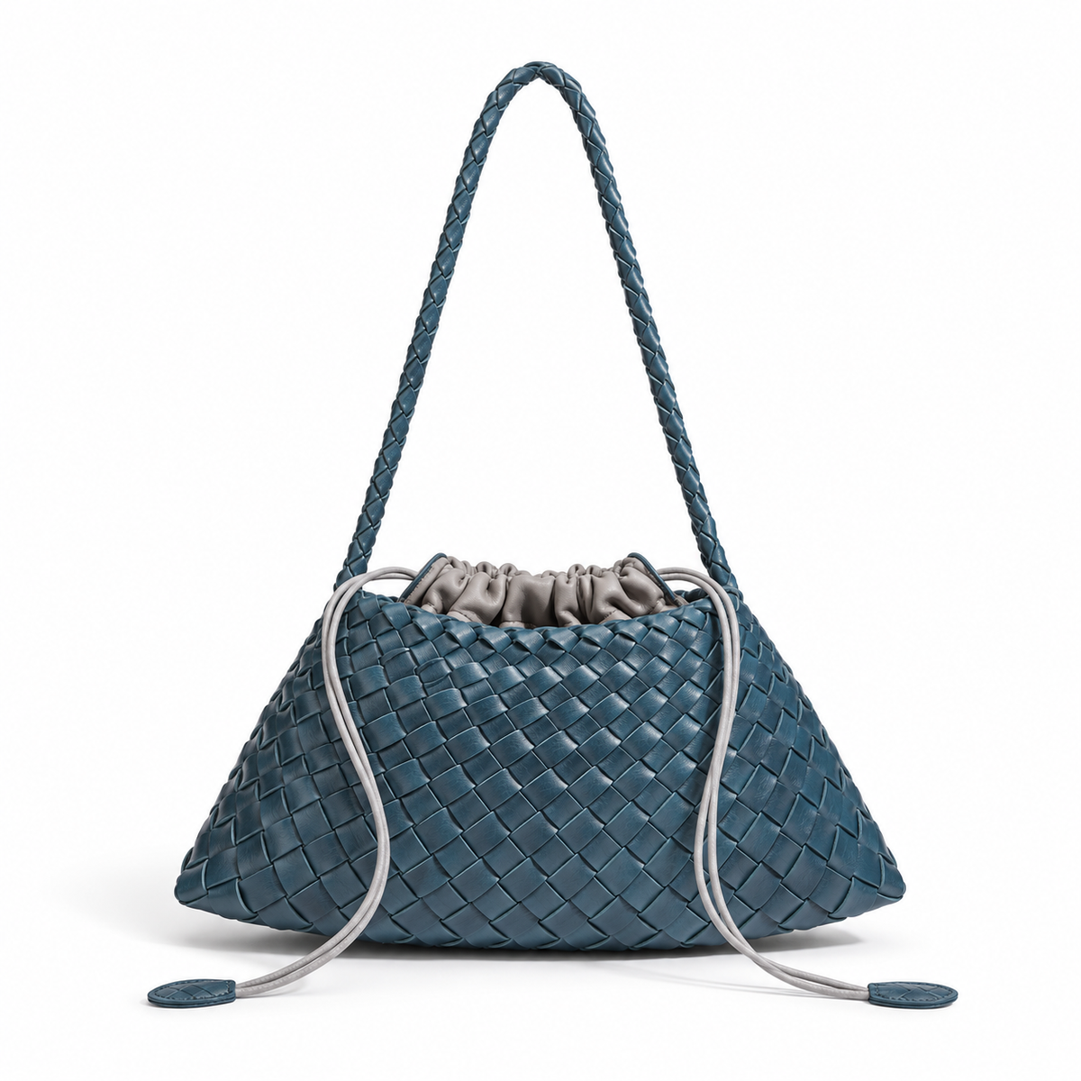 Teal Woven Drawstring Braided Shoulder Bag