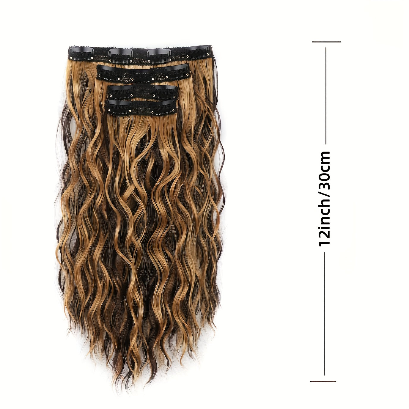 Curly Hair Extensions, 12-Inch Clip-Ins for a Short, Soft, And Look. Lace Weft Curly Wavy Clip-In Extensions That Are Discreet for Women, Featuring a Chocolate Brown Base with Honey Blonde Highlights