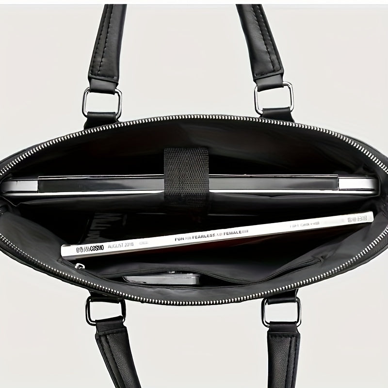 High-End Leather Laptop Bag for Men, Large Capacity, Two-Layer Leather Horizontal Business Bag.