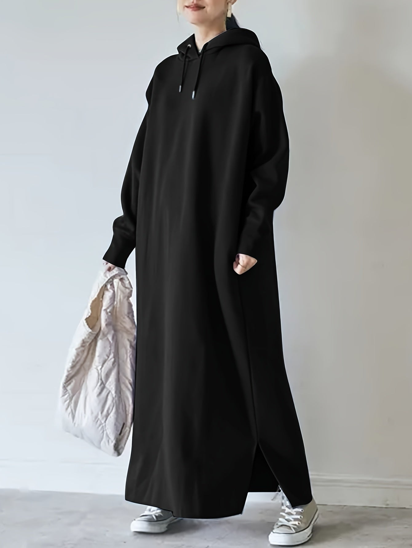 Plus Size, Women's Winter Hoodie-Abaya - Plus Size Loose Fit Long Dress with Hood, Non-Stretchy Fabric for Cold Weather, Easy Everyday Outfits (Casual Outing & Casual Attire)
