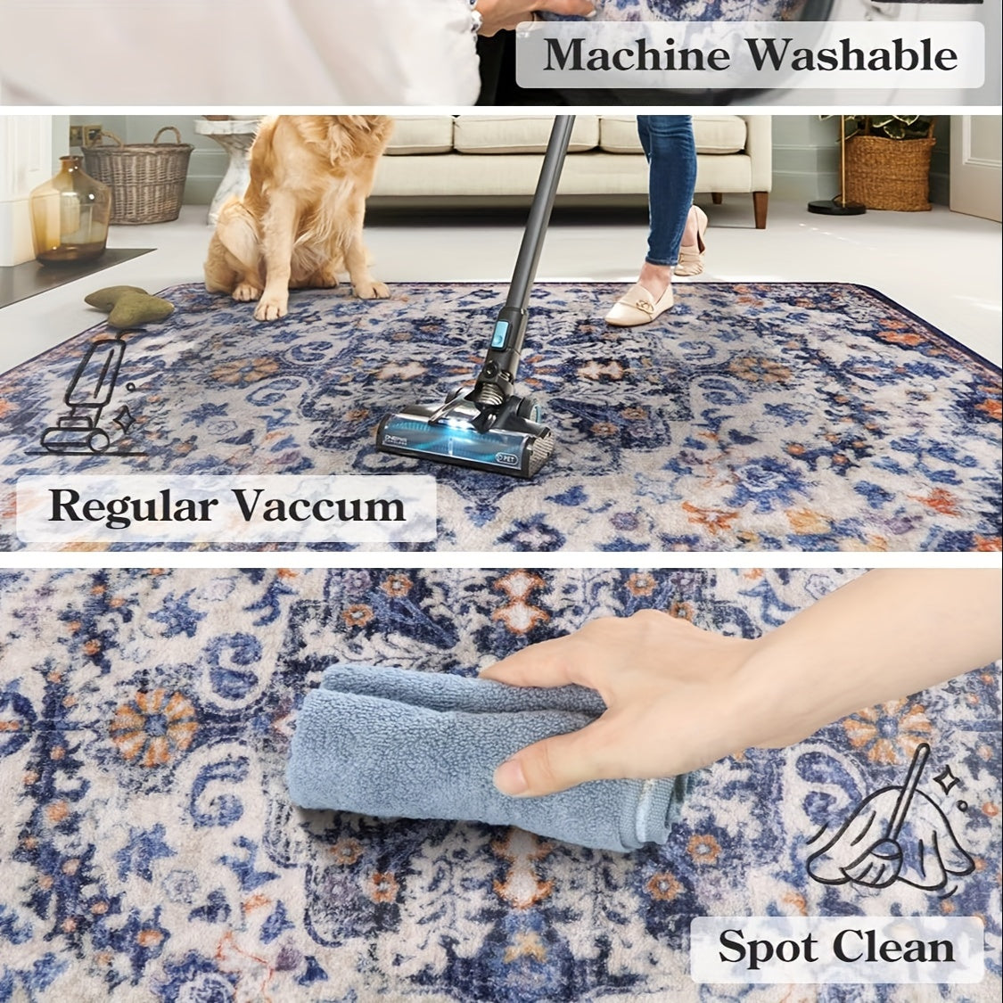Bohemian Round Rug Bedroom Round Area Rug Soft Bathroom Circle Mat, Vintage Machine Washable Non Slip Low Pile Indoor Floor Carpet For Kitchen, Laundry Room, Entryway