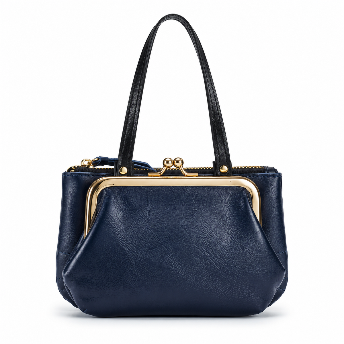Navy Blue Kiss Lock Clutch Bag