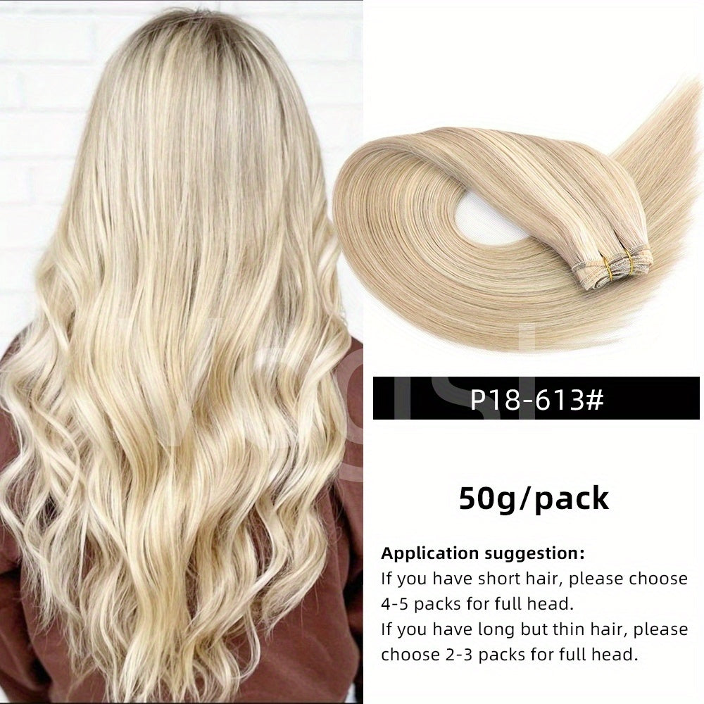 Genuine Straight Human Hair Wefts, Double Wefted Bundles Ranging from 12 to 24 Inches, Suitable for Sewing in Hair Weaves, Weighing 1.76 oz