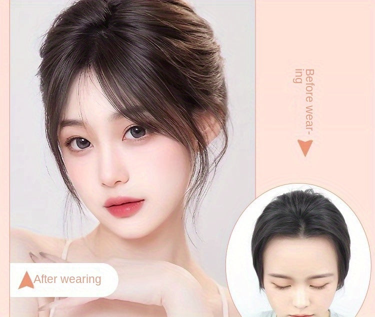 Women's 360° Coverage Synthetic Hairpiece with Middle Part Eight-Character Bangs