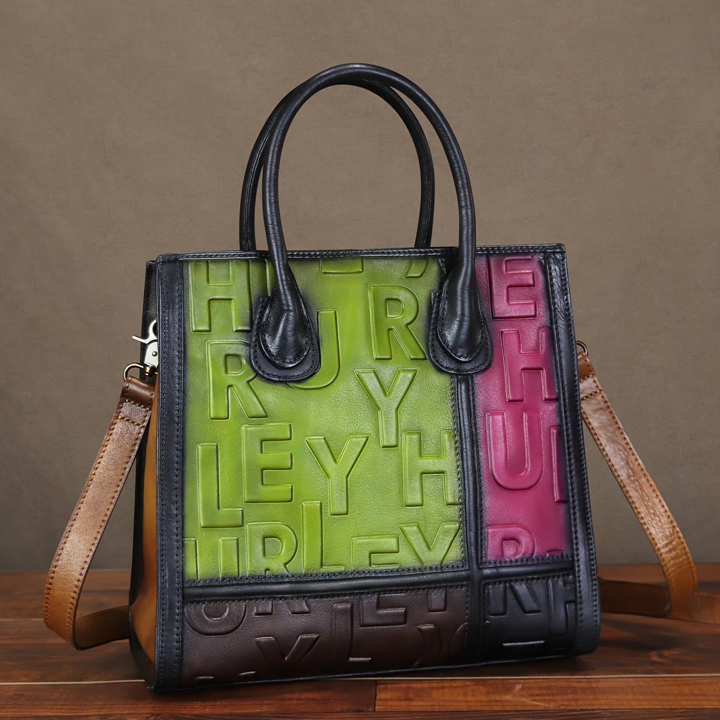 Genuine Genuine Leather Tote Bag for Women Vintage Handmade Top Grain Embossed Genuine Leather Purse Top Handle Bag Crossbody Shoulder Bag with Large Capacity