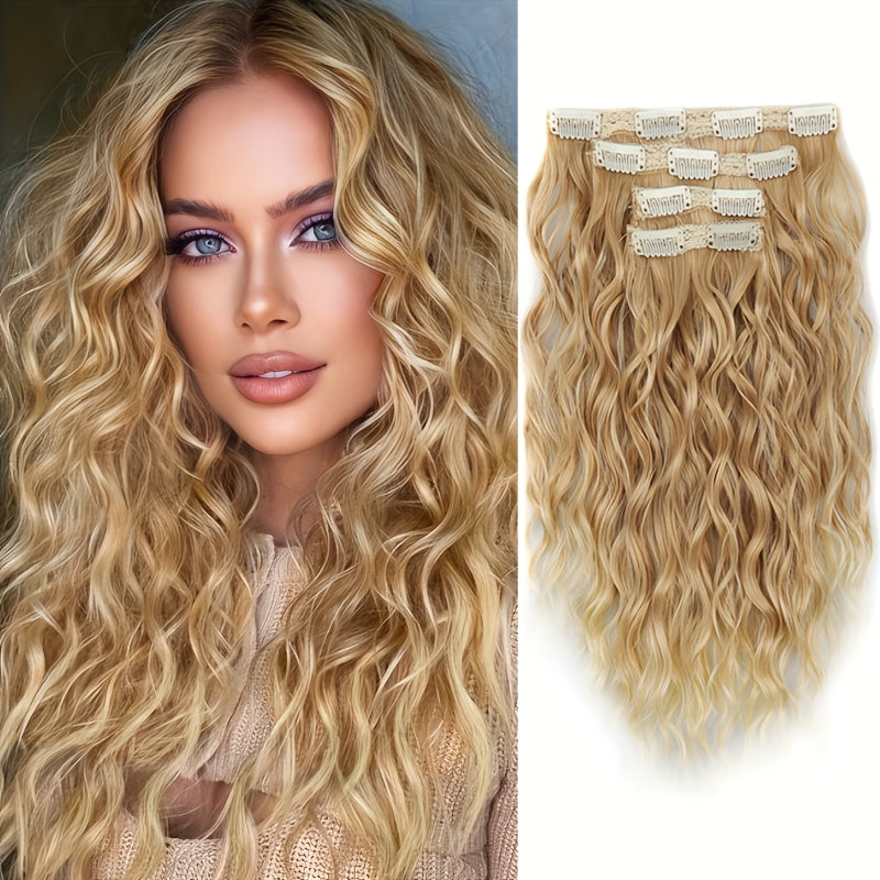 Curly Hair Extensions, 12-Inch Clip-Ins for a Short, Soft, And Look. Lace Weft Curly Wavy Clip-In Extensions That Are Discreet for Women, Featuring a Chocolate Brown Base with Honey Blonde Highlights