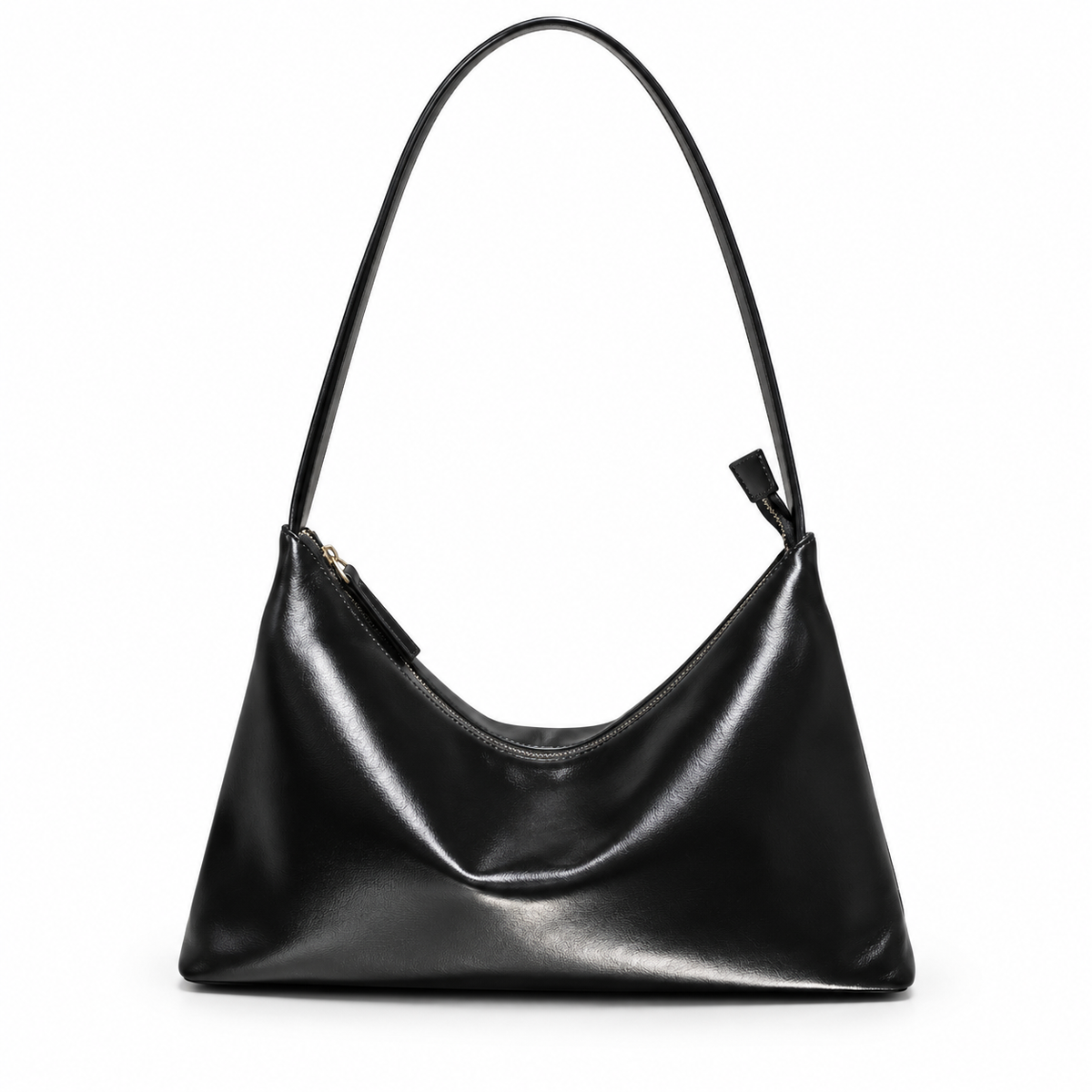 Elegant Black Slouchy Zipper Shoulder Bag