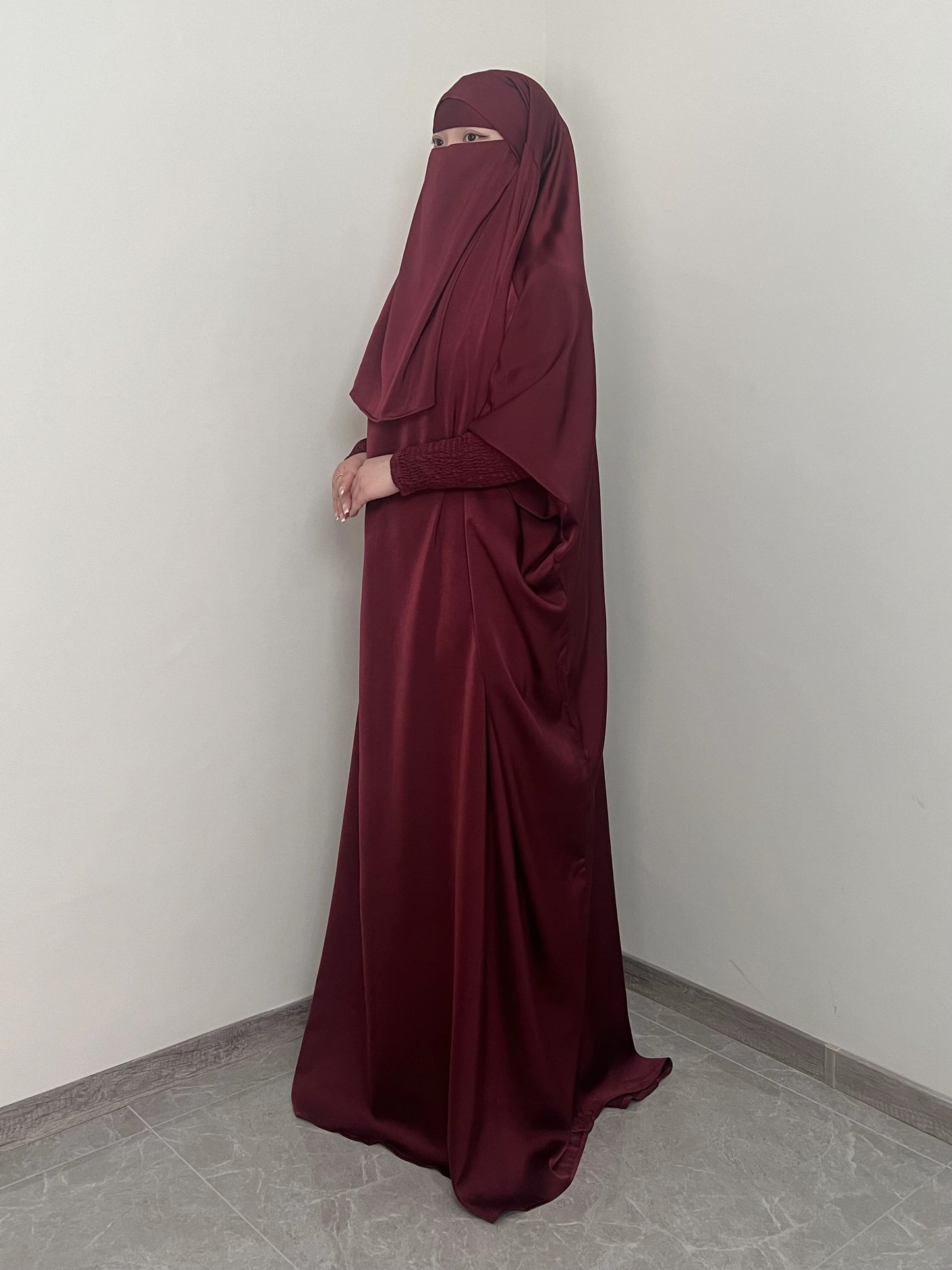[Satin Modesty Dress] Free Size Satin One Piece Modesty Abaya Burkha - Jilbab Niqab Attached