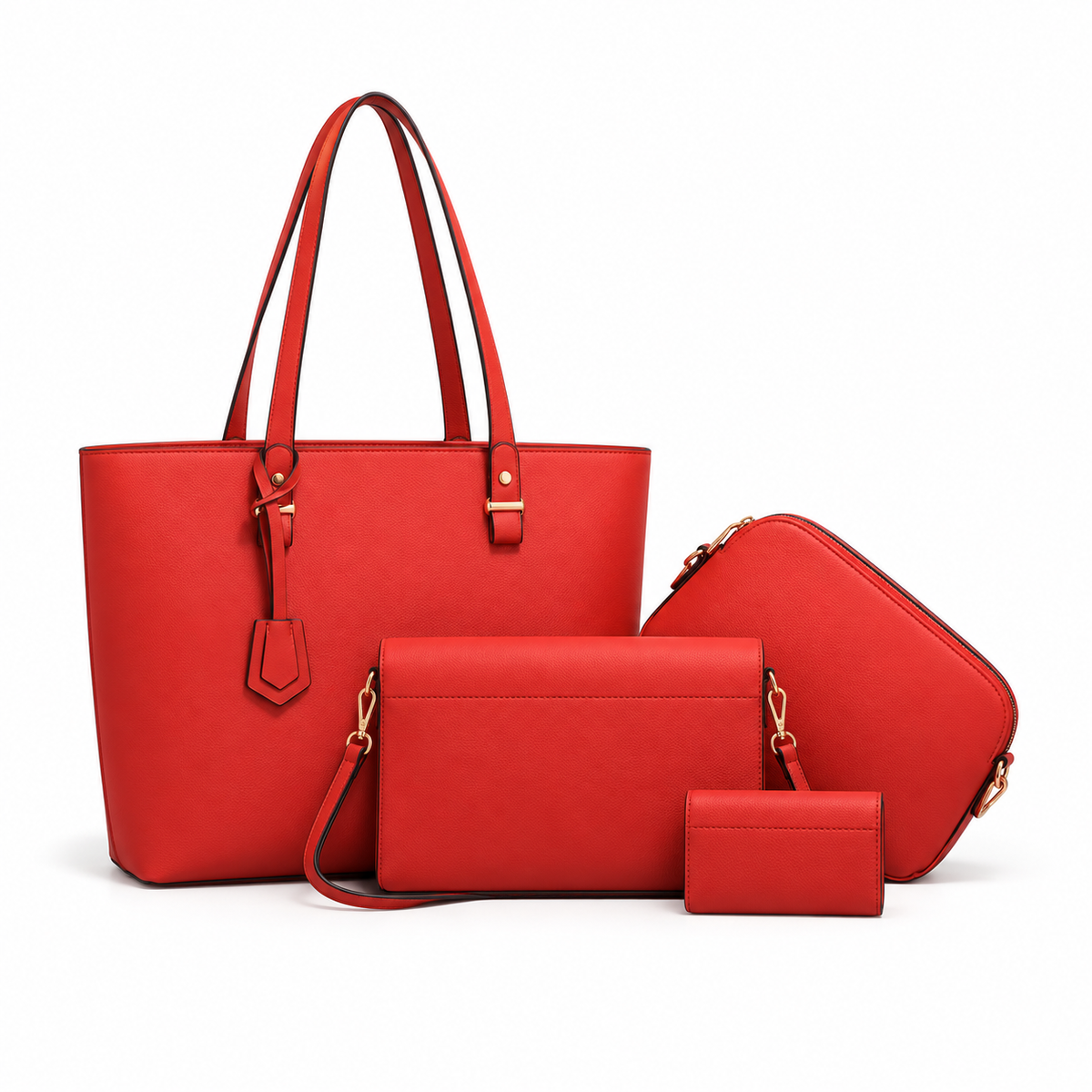 Elegant Red Four Piece Handbag Set