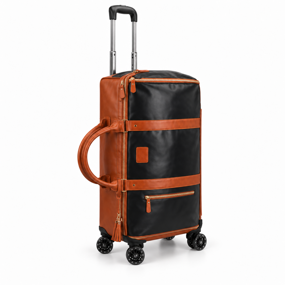 Black Brown Trim Duffel Trolley Bag