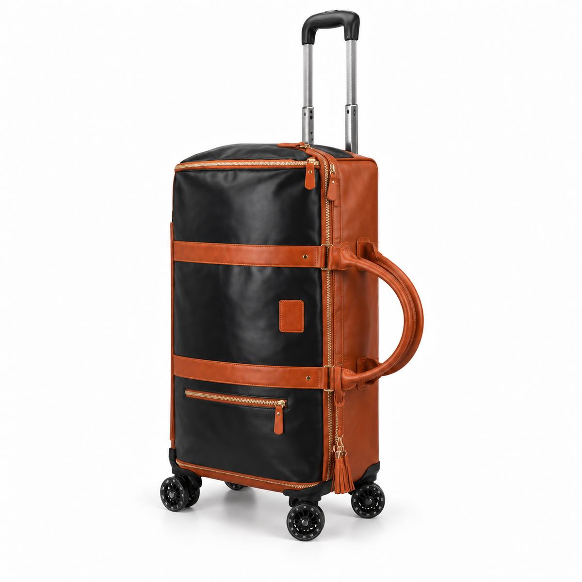 Black Brown Trim Duffel Trolley Bag