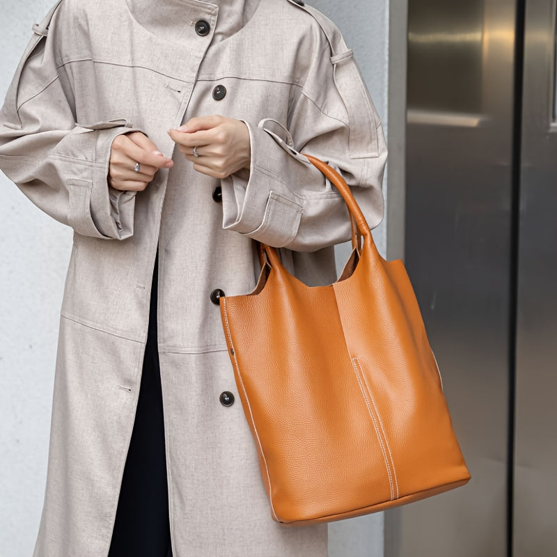 Leather Women’s Tote Bag – Stylish Large Capacity Bucket Bag for Everyday Use