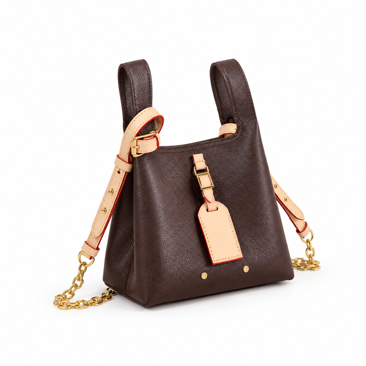 Brown Tote Crossbody Bag With Contrast Strap