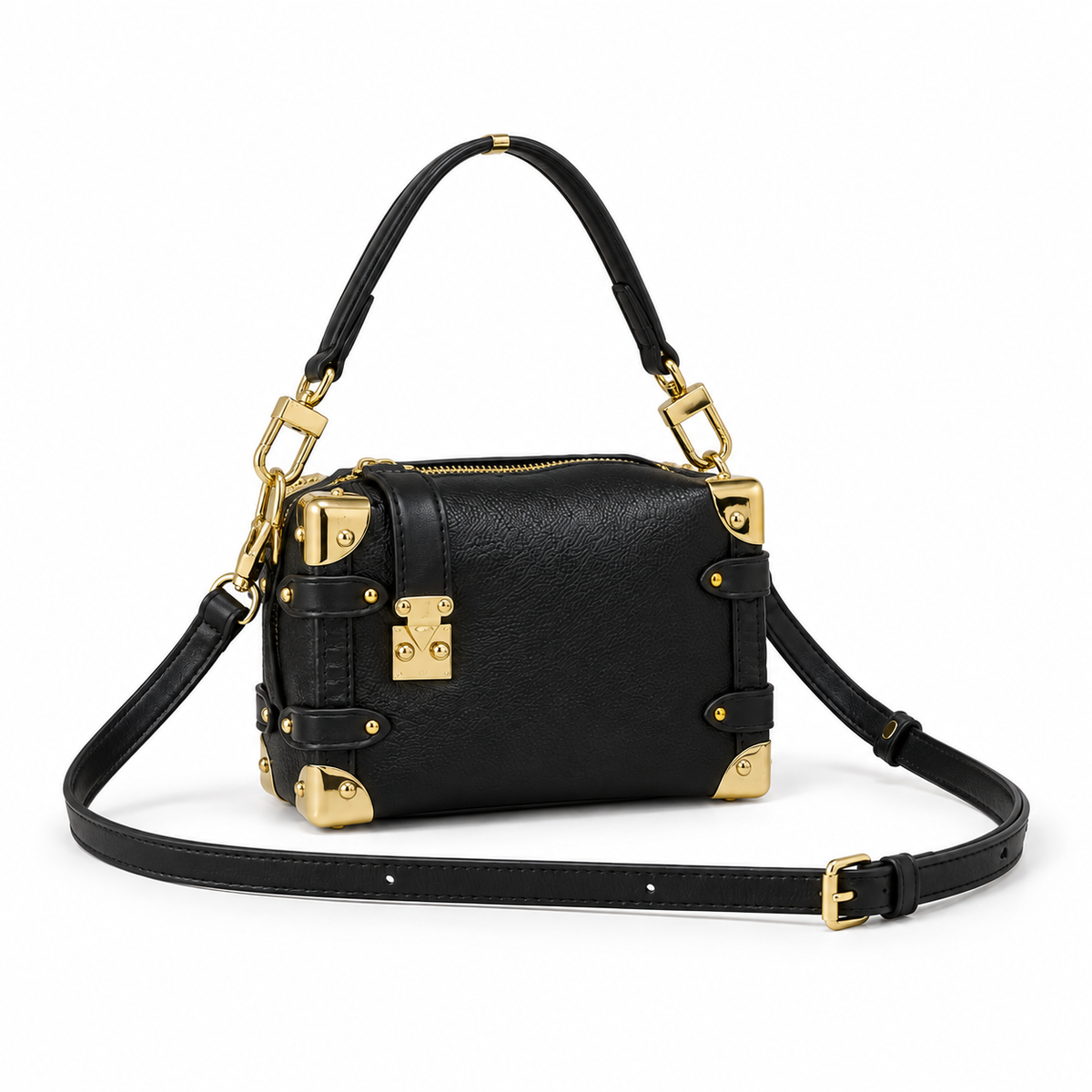 Black Trunk Style Gold Hardware Handbag