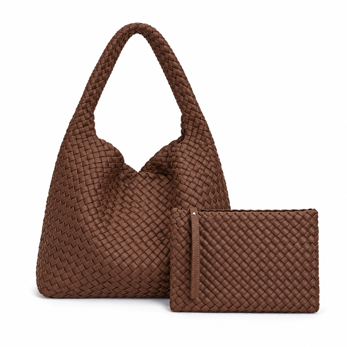 Chocolate Brown Woven Hobo Bag Set